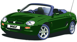 An illustration of a British Racing Green MGF on a clear background